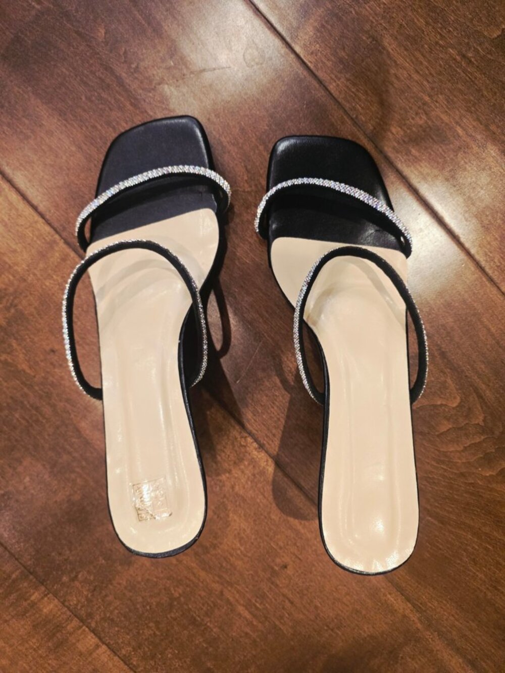Fashion Ny Shoes Black Rhinestone Strappy Block Heel Sandals EU 42